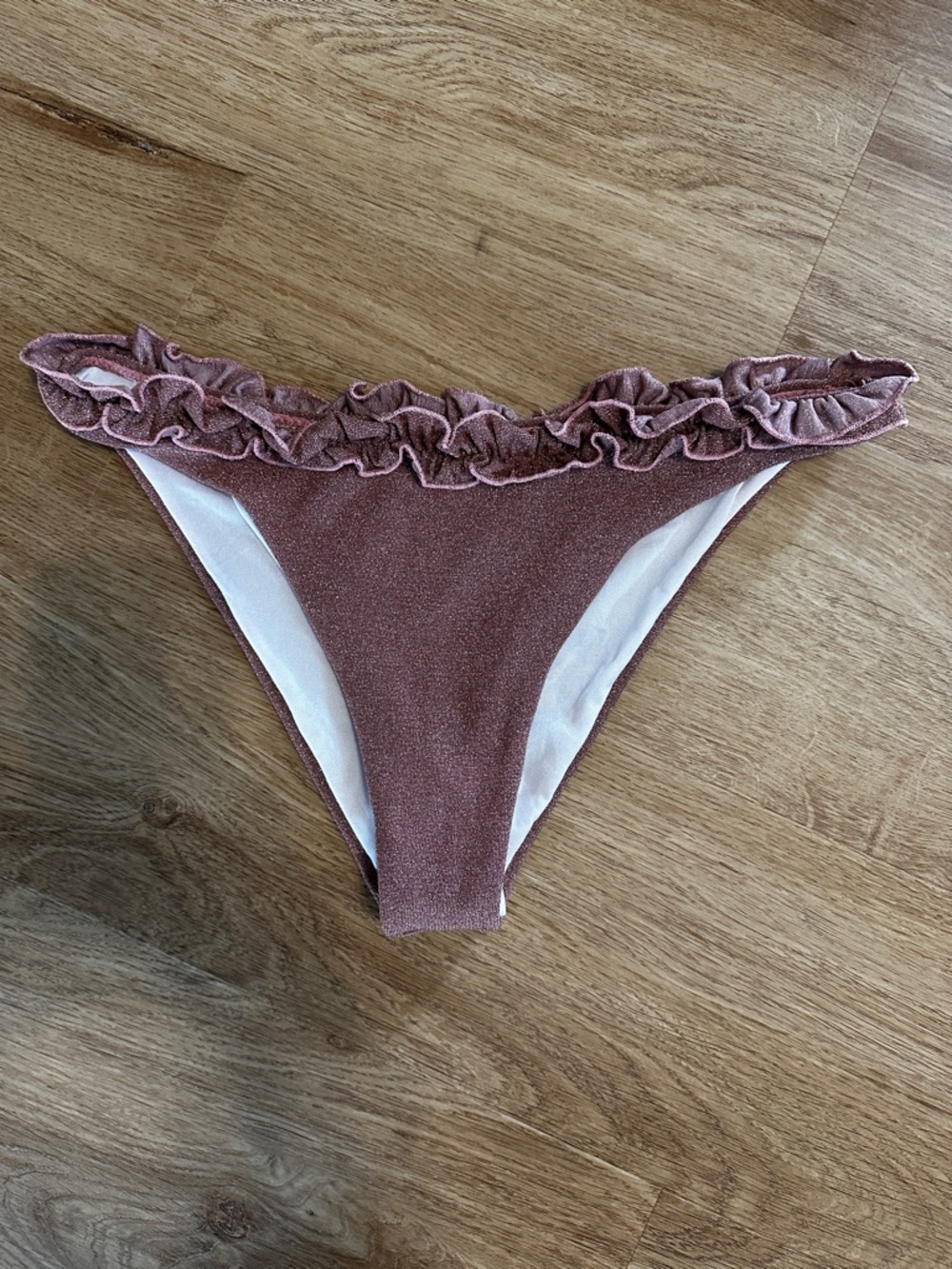 Shimmer Rose Gold Ruffle Bikini Bottom XL Metallic Sparkle High Cut - Picture 2 of 10